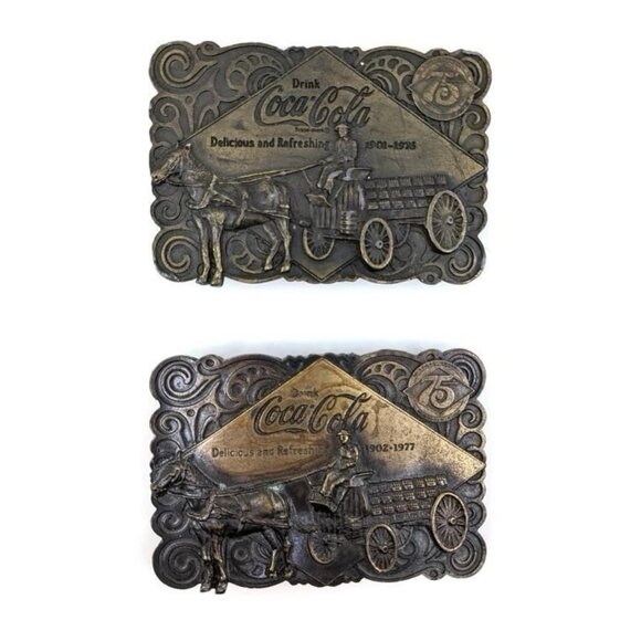 2 Coca-Cola 75th Anniversary (1901-1976) Commemorative Belt Buckles - Picture 1 of 5